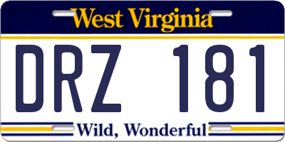 WV license plate DRZ181