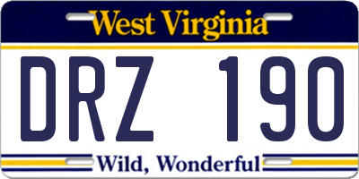 WV license plate DRZ190