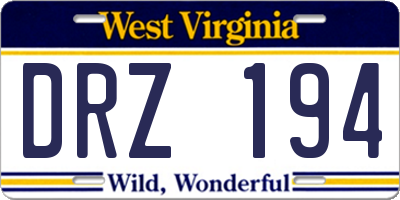 WV license plate DRZ194