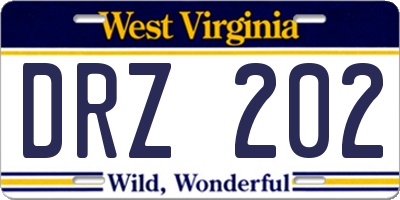 WV license plate DRZ202