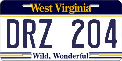 WV license plate DRZ204