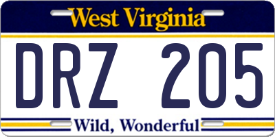 WV license plate DRZ205