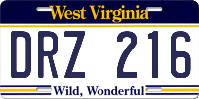 WV license plate DRZ216