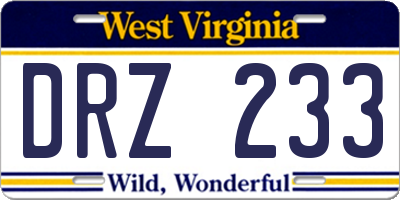 WV license plate DRZ233