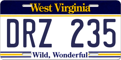 WV license plate DRZ235