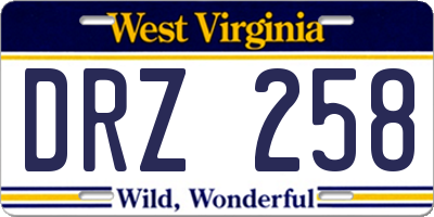 WV license plate DRZ258