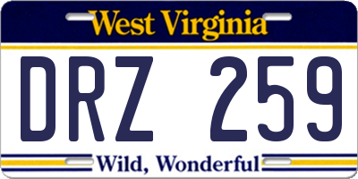 WV license plate DRZ259