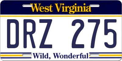 WV license plate DRZ275