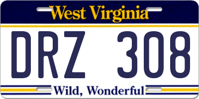 WV license plate DRZ308