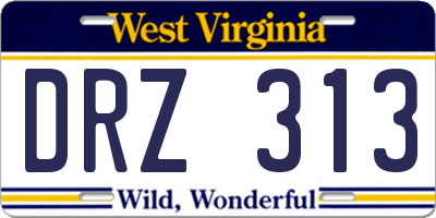 WV license plate DRZ313