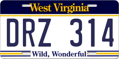 WV license plate DRZ314