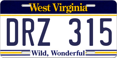 WV license plate DRZ315