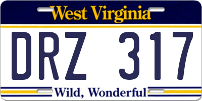 WV license plate DRZ317