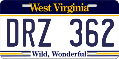 WV license plate DRZ362