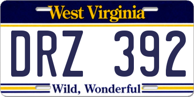 WV license plate DRZ392
