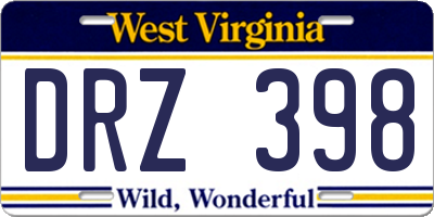 WV license plate DRZ398