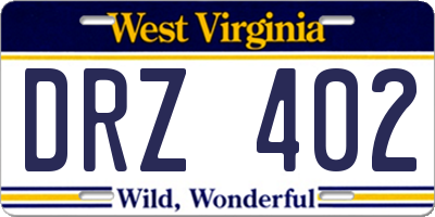 WV license plate DRZ402