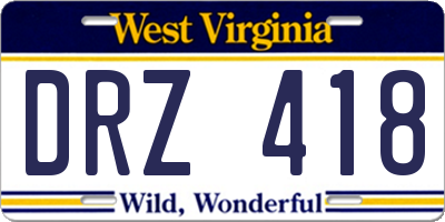WV license plate DRZ418