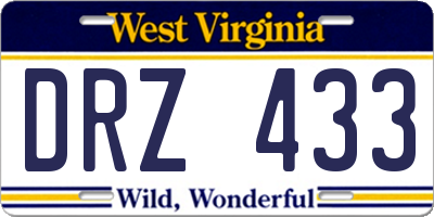 WV license plate DRZ433