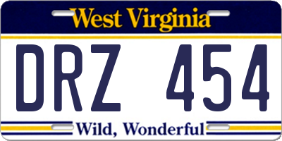 WV license plate DRZ454