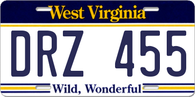 WV license plate DRZ455