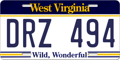 WV license plate DRZ494