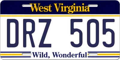 WV license plate DRZ505