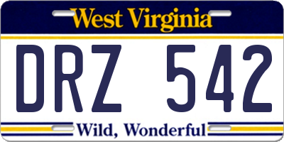 WV license plate DRZ542