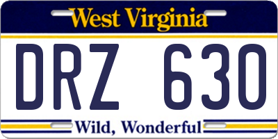 WV license plate DRZ630