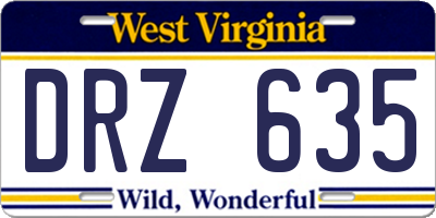 WV license plate DRZ635