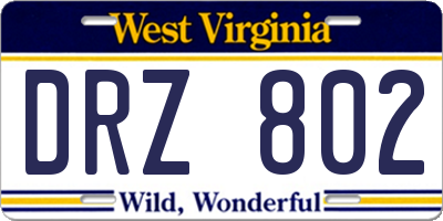 WV license plate DRZ802