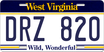 WV license plate DRZ820