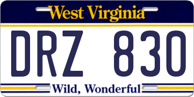 WV license plate DRZ830