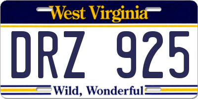 WV license plate DRZ925