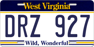 WV license plate DRZ927