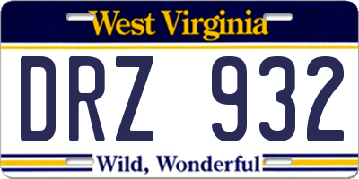 WV license plate DRZ932