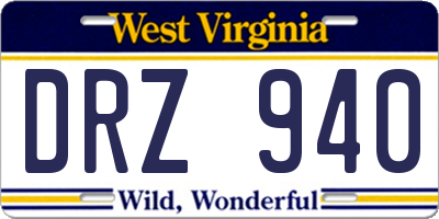 WV license plate DRZ940