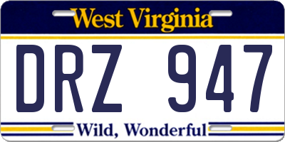 WV license plate DRZ947