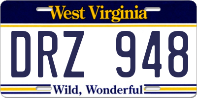 WV license plate DRZ948