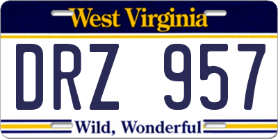 WV license plate DRZ957