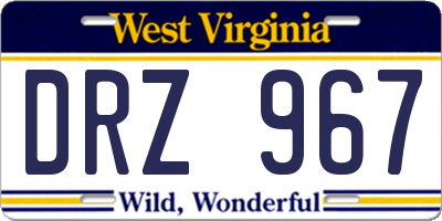 WV license plate DRZ967