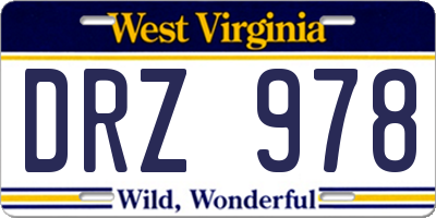 WV license plate DRZ978