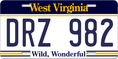 WV license plate DRZ982
