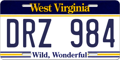 WV license plate DRZ984