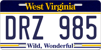 WV license plate DRZ985