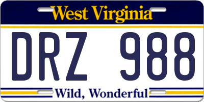 WV license plate DRZ988
