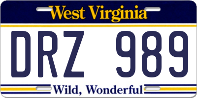 WV license plate DRZ989
