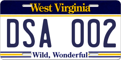 WV license plate DSA002