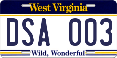 WV license plate DSA003