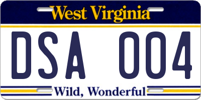 WV license plate DSA004